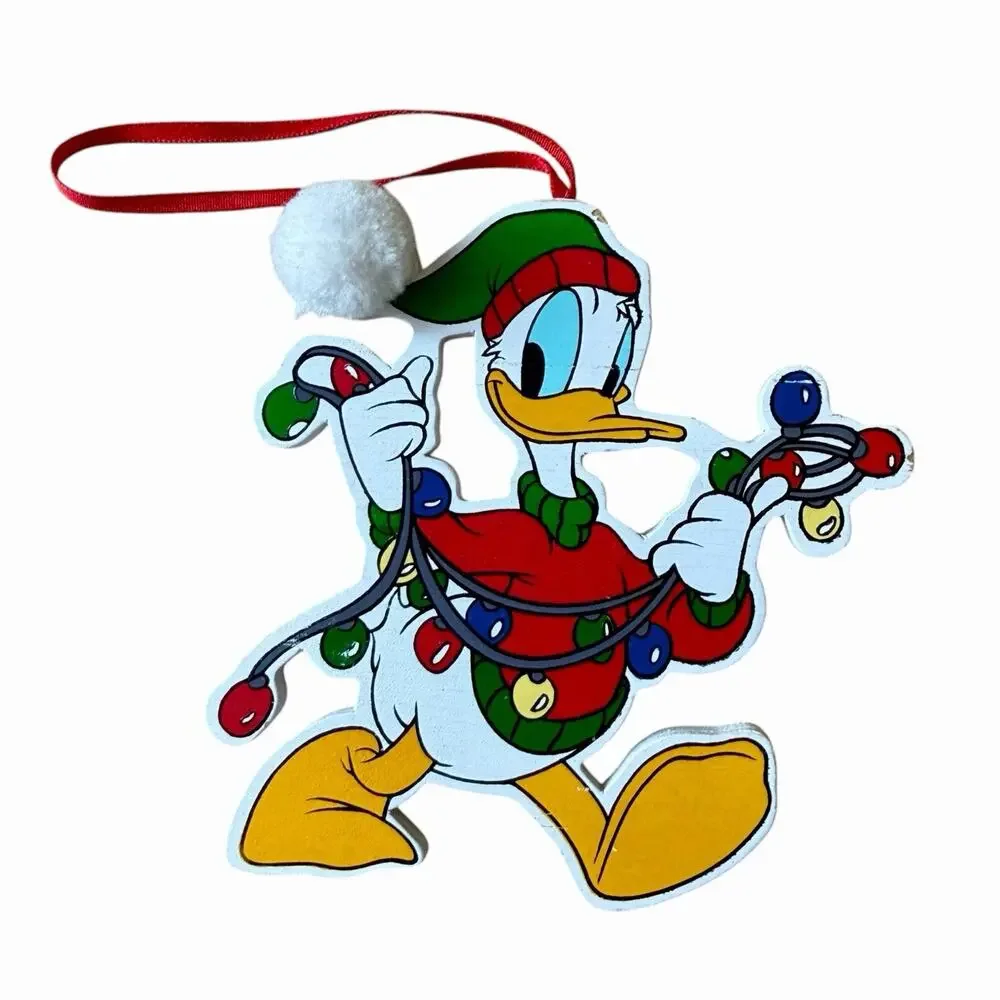 Vintage Disney Wooden Donald Duck Christmas Ornament Tangled Lights Kurt Adler